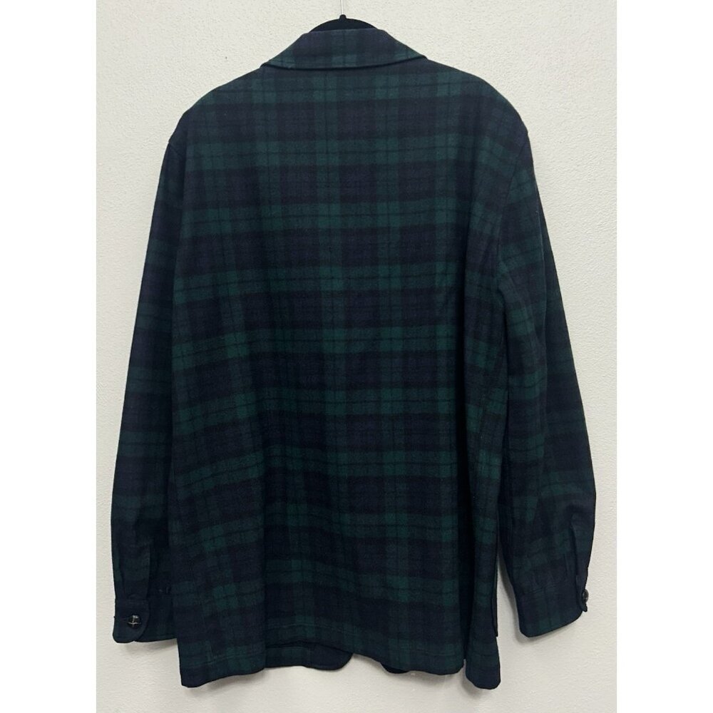 Vtg Pendleton Blazer Jacket Large Green Blue Tartan Plaid Virgin Wool Crest - Picture 2 of 10